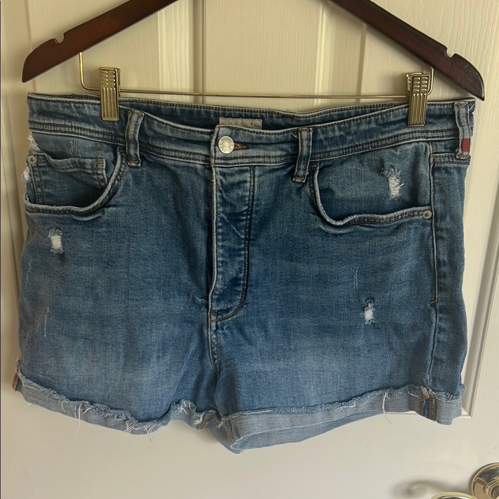 Pilcro Blue Jean Shorts with Distressed Cuffed Hem Size 31
